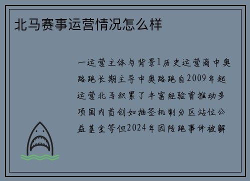 北马赛事运营情况怎么样